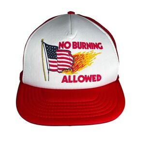 Vtg American Flag Trucker Hat Men's SnapBack‎ "No Burning Allowed" Mesh JJ MFG